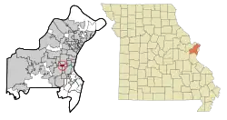 Location of Warson Woods, Missouri