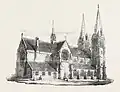 The original design for the cathedral, ultimately built without the towers as the clay soil could not support them, except at great cost