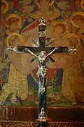 Reredos by Kate Bunce. Copperwork by her sister Myra. St Alban the Martyr, Birmingham, England.