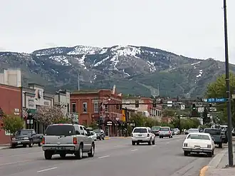 Downtown Steamboat Springs in May 2006 with the ski area in the background