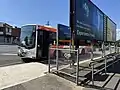 A bus stop outside Platform 2, November 2024