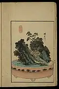 Color print depicting a bonkei modeled after The Fifty-three Stations of the Tōkaidō, print A-04