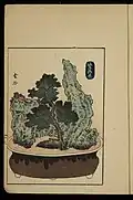 Color print depicting a bonkei modeled after The Fifty-three Stations of the Tōkaidō, print A-25