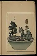 Color print depicting a bonkei modeled after The Fifty-three Stations of the Tōkaidō, print B-30