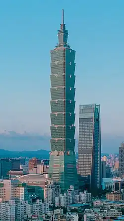 Taipei 101 in Taipei, the world's tallest skyscraper from 2004 to 2010, was the first to exceed the 500&nbsp;m (1,600&nbsp;ft) mark.