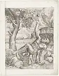 Engraving of Titian's Tantalus, by Giulio Sanuto&nbsp;[de], c.1565