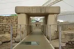 View into the Southern Structure through the trilithon doorway reconstructed in the 1950s