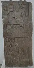 Scenes from the life of Buddha; below, his birth. Before 100