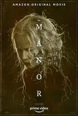 A poster featuring a woman and a nursing home, where the woman's hair and the roots of a plant begin to merge.