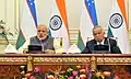 Islam Karimov and Narendra Modi in the press room.