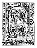 Student receiving a book of alchemy from a master.