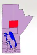 The 1998–2011 boundaries for Thompson highlighted in red.