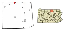 Location of Elkland in Tioga County, Pennsylvania.