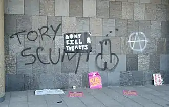 A protest penis sprayed onto the Millbank Tower during the 2010 student protest in London