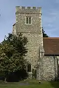 Tower of church of Saints Peter & Saint Paul, 2014, from the south.