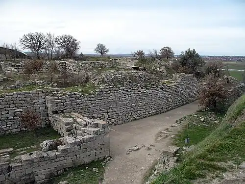 Troy VI East Gate and Troy VI houses on the terrace immediately above.