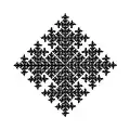 Three-state two-color turmite producing a snowflake-like fractal pattern