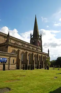 The spire of Tyldesley Church