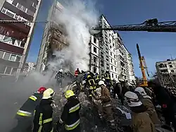 Destroyed apartment building after Russian shelling in Uman on 28 April 2023