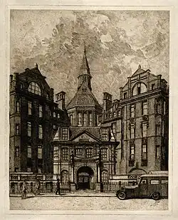 Etching by Paul Waterhouse of the Cruciform Building on Gower Street