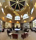 The rotunda in the new Student Union features lounge space and computer kiosks