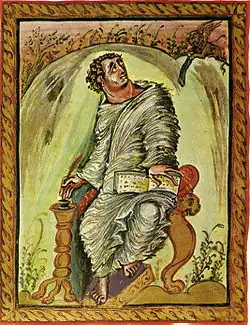 Mark the Evangelist looking at the lion, c. 823