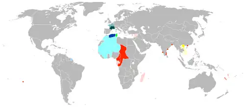 The gradual loss of all Vichy territory to Free France and the Allies.