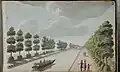 View of the Grand Canal, depicted between the first bridge and the first lock looking towards Dublin, ca. 1780-1800