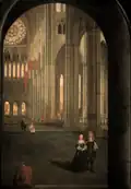 A church being viewed through a frame inside the picture.