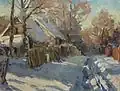 Edgars Vinters, Winter sun in Līči near lake "Juglas ezers", Oil on cardboard; 76 x 96&nbsp;cm, 1970 (Hans Joachim Gerber collection)