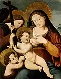 Virgen de la Leche con el niño Jesús, San Juanito y un Ángel. Vincente Juan Macip.