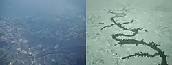 Visible and infrared (900 nm LP) aerial photography of Old Hickory Lake, Tennessee. Taken from a passenger airplane within seconds apart using a Sony H-9 Digital camera.
