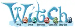 The TV series's logo, which is a blue variation of the comic book series's original pink logo.