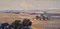 William Dunn Knox (1928) Landscape Bacchus Marsh, Oil on board, 19.0 x 38.5&nbsp;cm. Castlemaine Art Museum