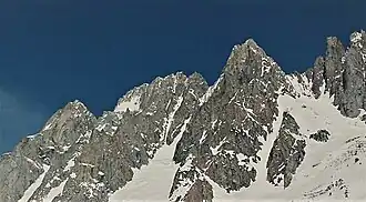 Left to rightː Combatant Mountain, Mount Tiedemann, Asperity Mountain, Serra Peaks