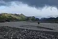 Wading the Krossá River.