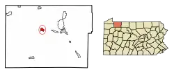 Location of Youngsville in Warren County, Pennsylvania.