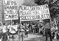 Farrell leads a group of men protesting at Women's Strike For Equality, 1972