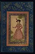Woman in a European hat holding a flower, fol 18b from an album in the Walters Collection.