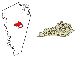 Location of Versailles in Woodford County, Kentucky.