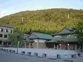 Plaza at center of town in early morning