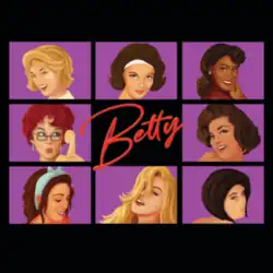 A nine-square grid featuring a different woman in each except the center square, which includes the word "Betty" in red text