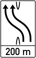 Sign 500 Detouring onto opposite lane (in 200&nbsp;m)