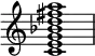 {
\override Score.TimeSignature #'stencil = ##f
\relative c' {
\clef treble
\time 4/4
\key c \major
<c e g bes d fis a>1
} }