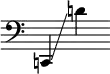 
     {
       \override SpacingSpanner.strict-note-spacing = ##t
       \set Score.proportionalNotationDuration = #(ly:make-moment 1/8)
       \clef bass \omit Score.TimeSignature
       \relative c, {c!4 \glissando d''!}
     }
   
