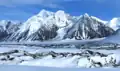 Ragged Peak to right, Wedge Peak centered, Mount Mather is highest to left