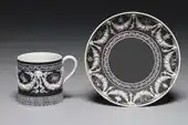 Neoclassical coffee cup with saucer; circa 1790; jasper ware with relief decoration; diameter: 13.6&nbsp;cm; by the Wedgwood Factory (England); Cleveland Museum of Art