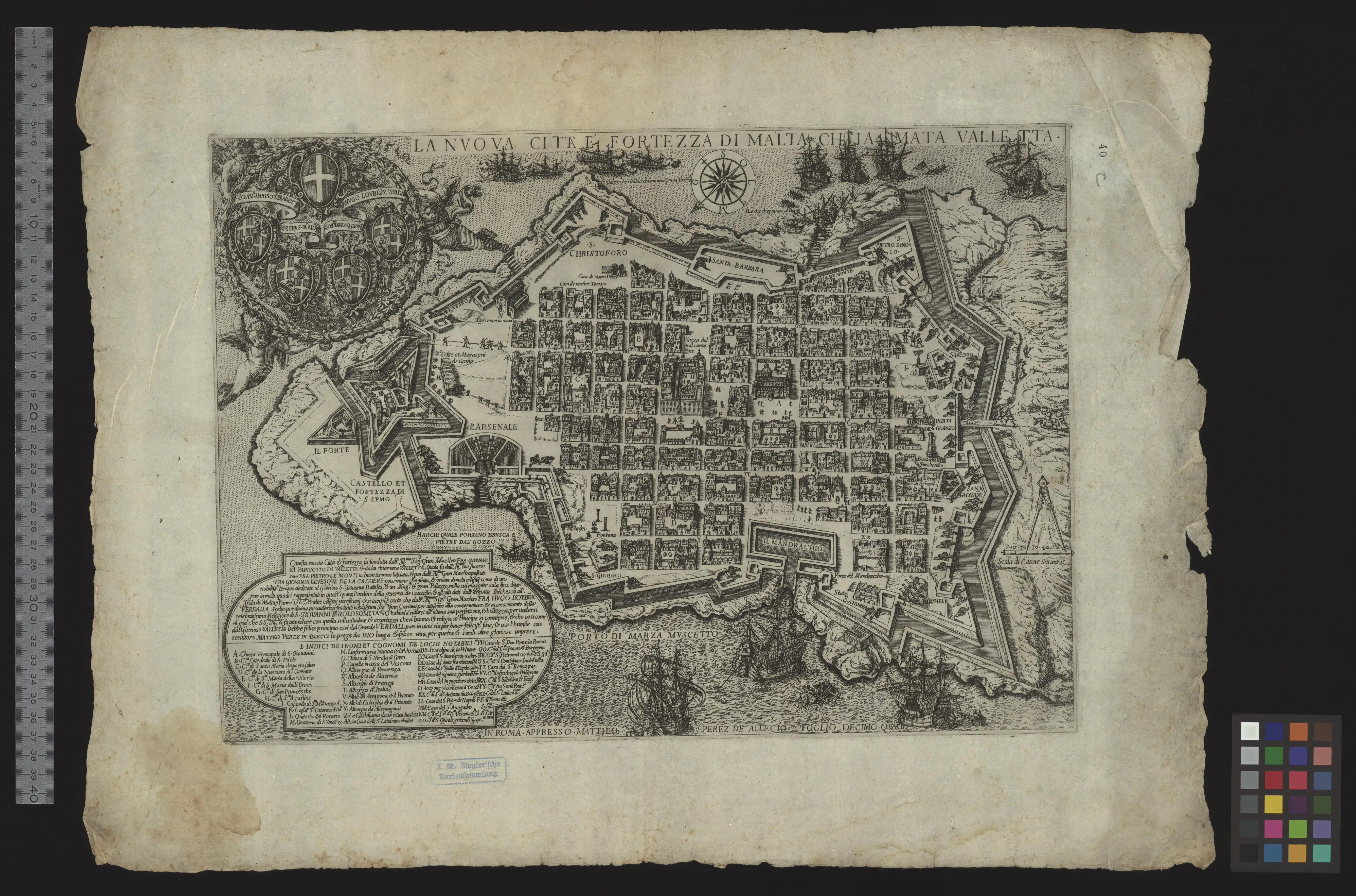 The Castellania (labelled "Z") as depicted on a 17th century map of Valletta. The building which existed in 1749 was demolished and replaced by the building which still exists today in 1757–1760.